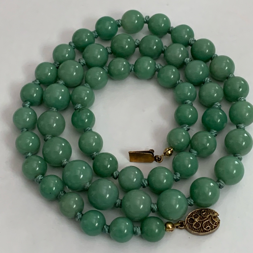 New vintage jade polished pearls beads necklace
